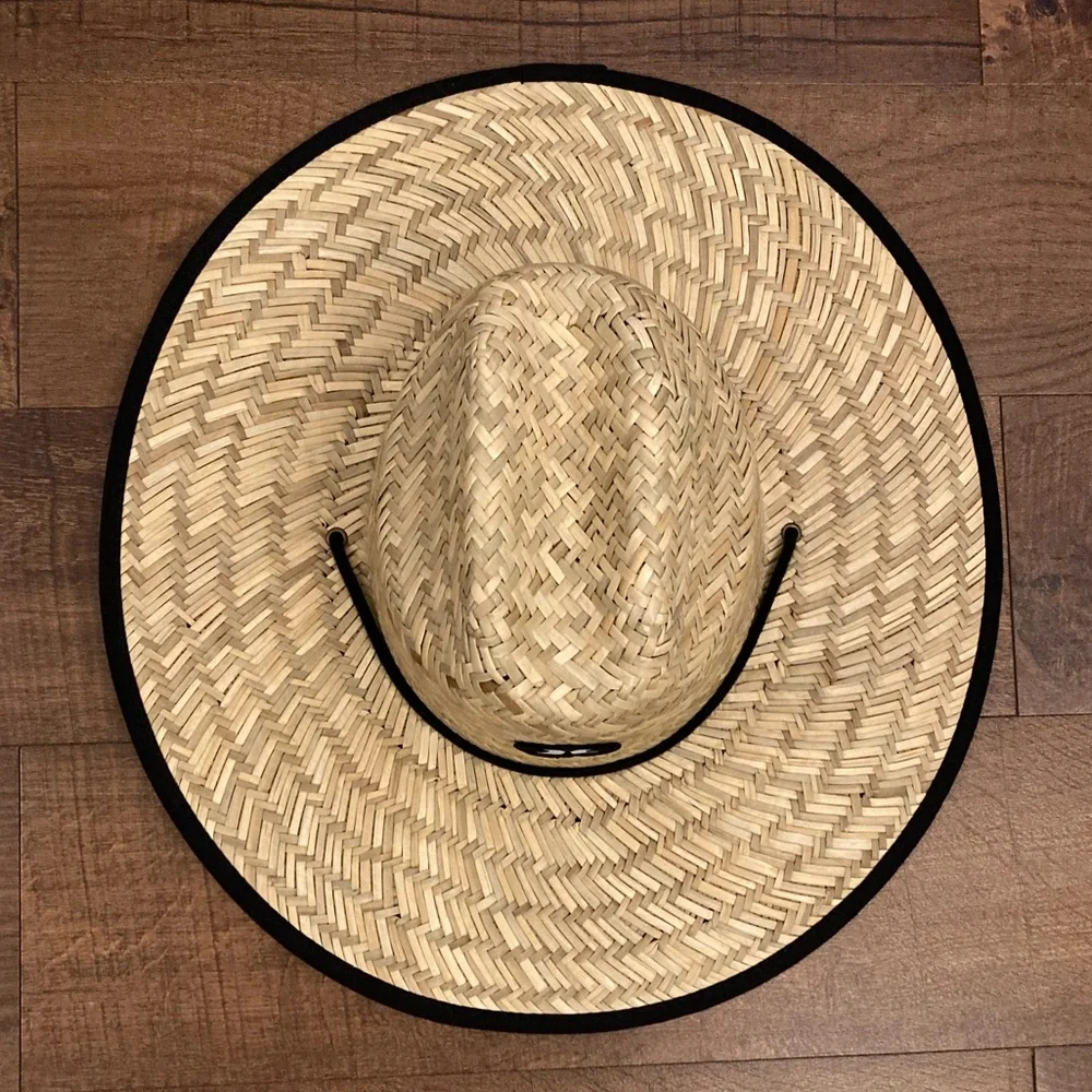 Hurley Straw Sun Hat Beach Bay Lifeguard Hat w/ Chin Strap Wide Brim EUC